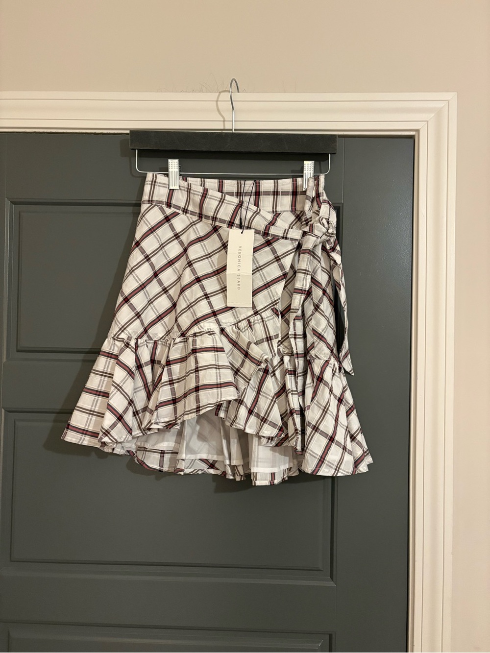 NWT Veronica Beard Memphis Plaid Ruffle Wrap Mini Skirt Size 0
